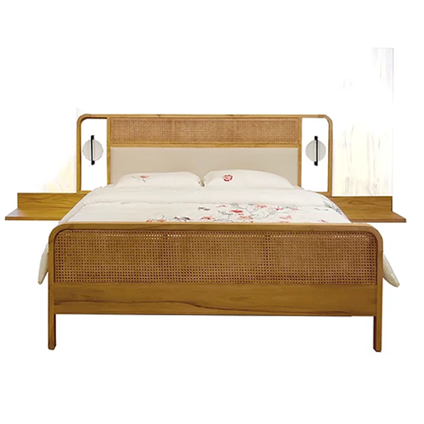 Cane Bed With Side Shelve’s