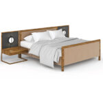 Fabric Panel Bed with Side Tables